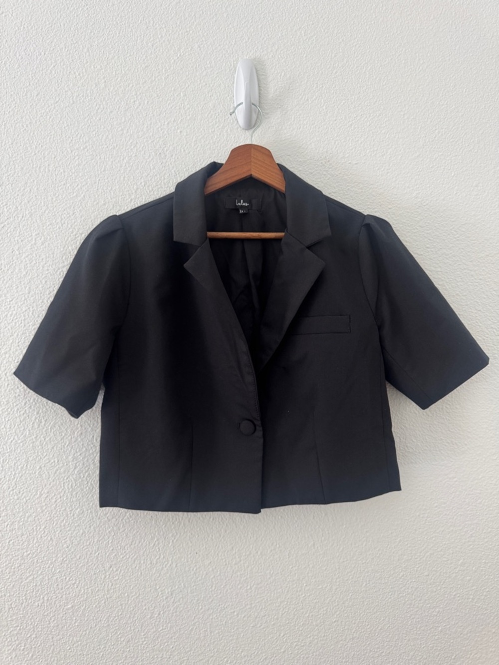 Lulus Womens Black Crop Blazer Shirt Single Button Size Small Formal Black Tie